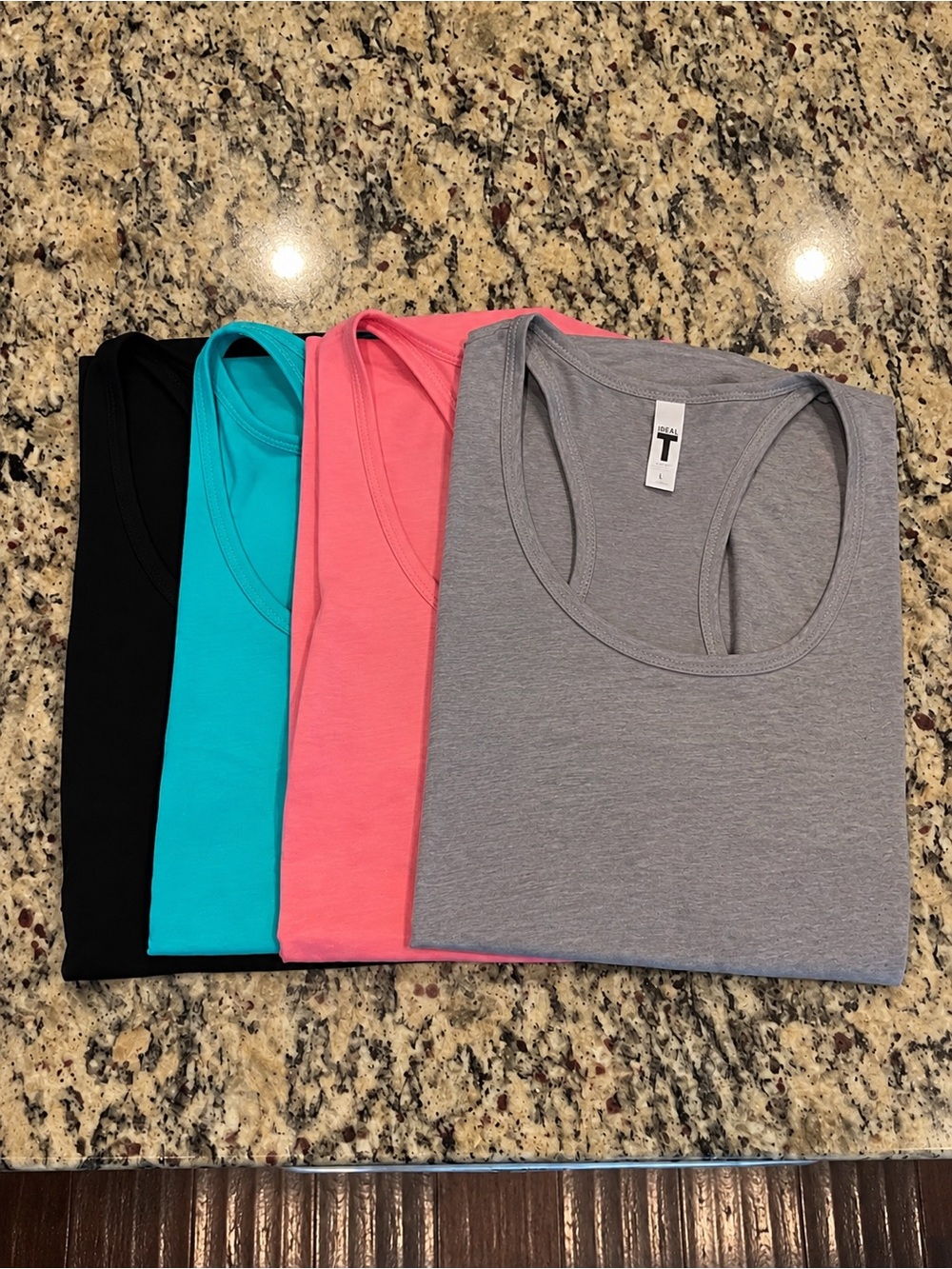 New - 4 Pack Ideal T Racerback Tank Tops Women’s Size Large Black Pink Teal Gray